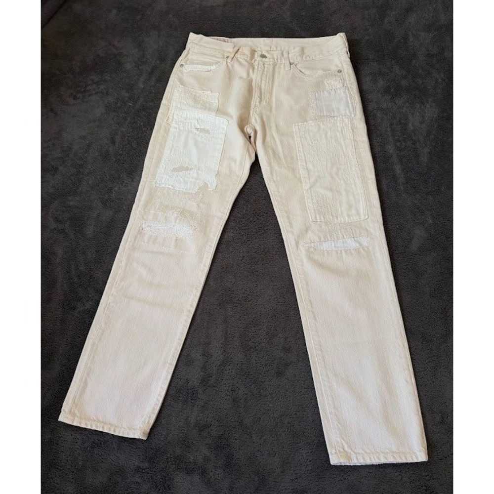 Polo Ralph Lauren Astor Slim Boyfriend Patchwork Distressed Jeans Cream 32x27